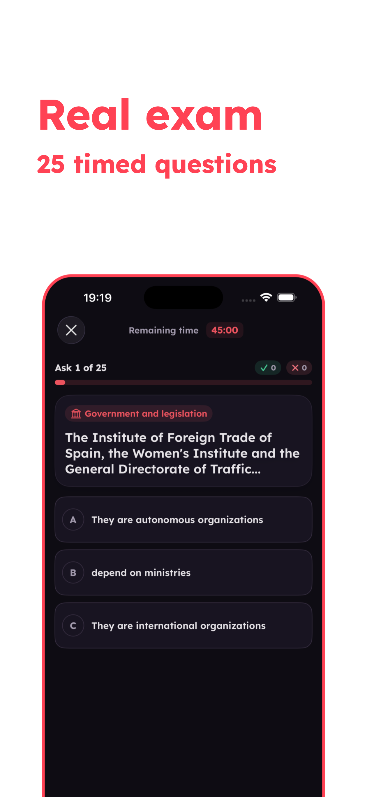 CCSE GO mock exams screen