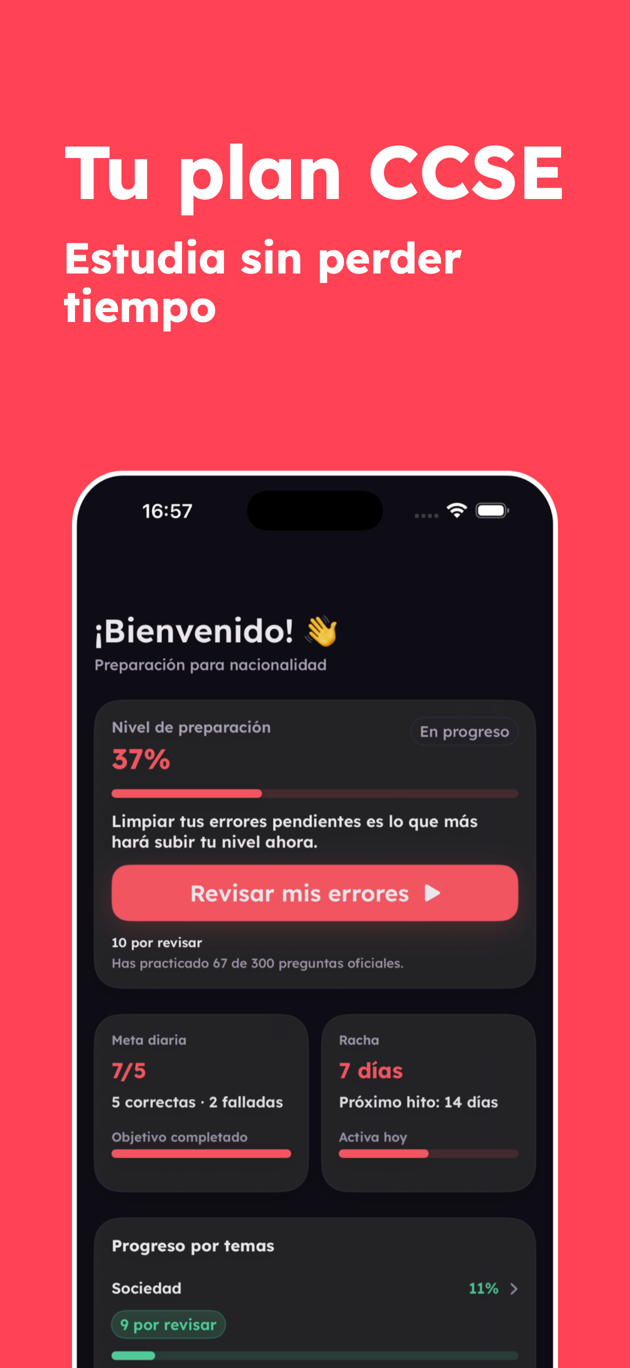 Pantalla de bienvenida de CCSE GO